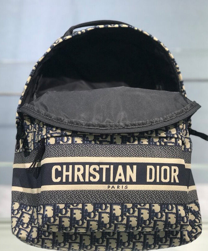 Christian Dior Diortravel Canvas Backpack Dark Blue